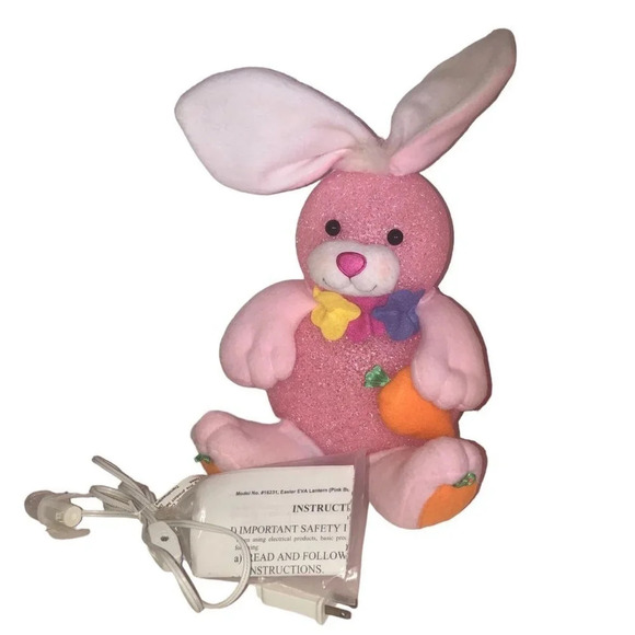 VINTAGE TRENDMASTERS 2000 Light-Up Melted Popcorn Pink Sitting Bunny/Rabbit - Picture 3 of 7
